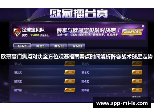 欧冠豪门焦点对决全方位观赛指南看点时间解析阵容战术球星走势